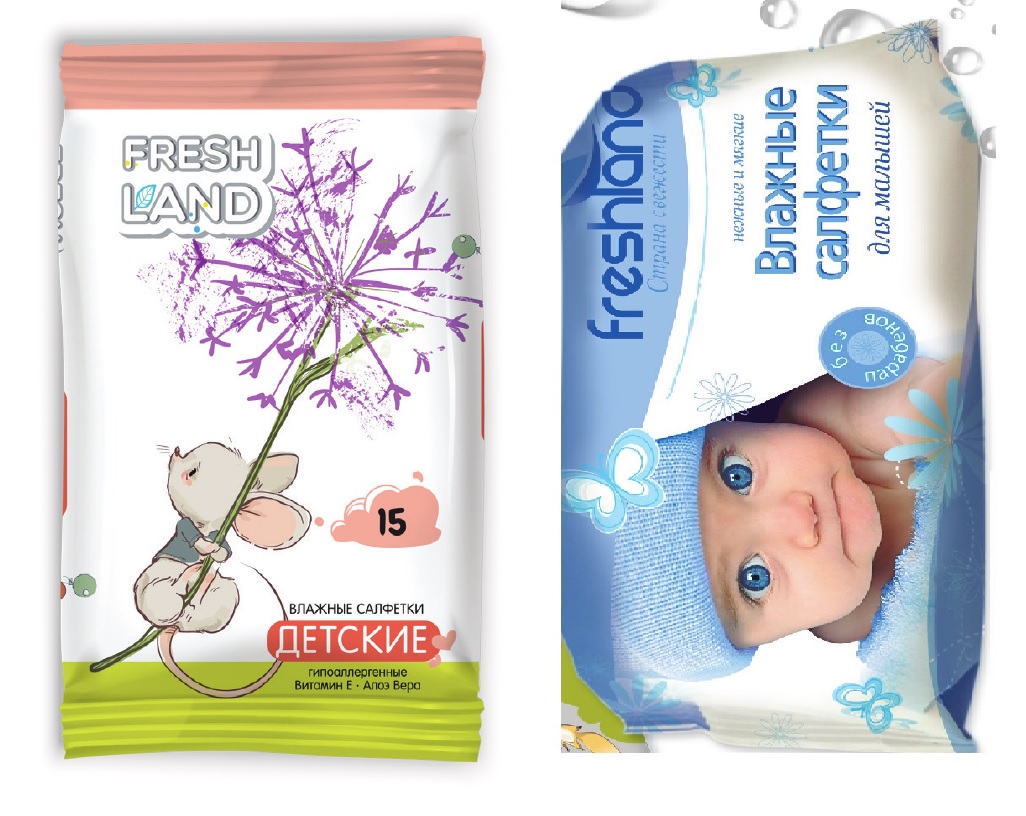Влажные салфетки "Freshland" "МЫШОНОК" с витамином Е и алоэ  (15шт)/60 в кор (BR15)