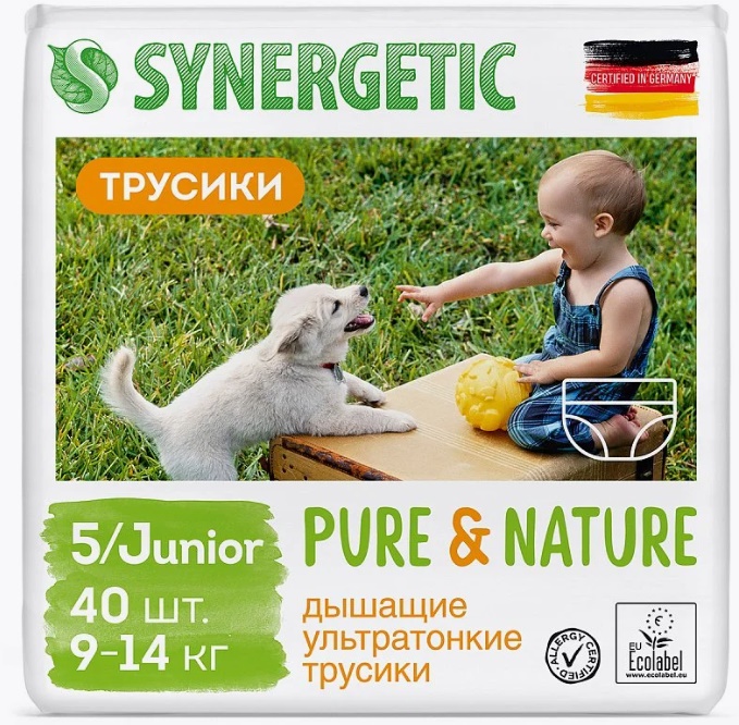 SYNERGETIC Подгузники-трусики Pure&Nature, 5/JUNIOR (9-14кг), 40шт.*4