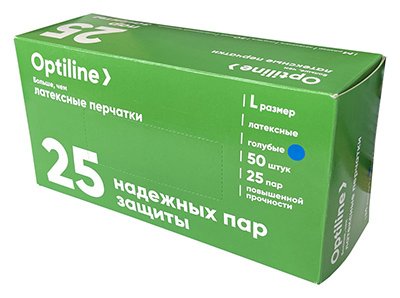 Перчатки латексные Optiline пов.проч., голубые, L, 50 штук