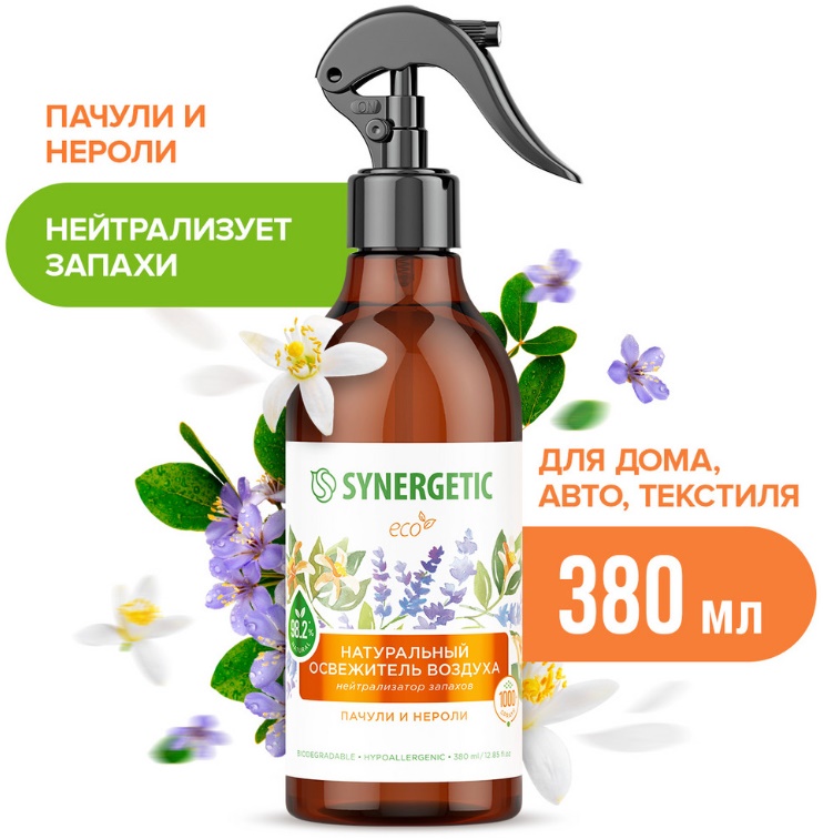 SYNERGETIC освежитель воздуха Пачули и нероли 0,38л 6 шт/уп