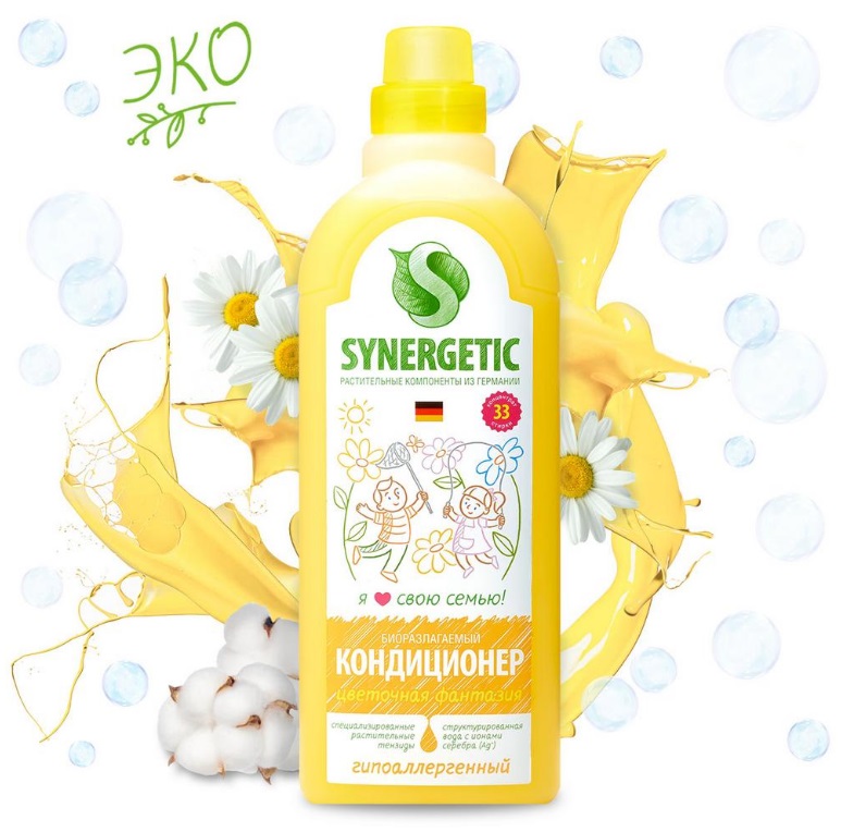 SYNERGETIC кондиционер для белья Цветочная фантазия 1л 8  шт/уп