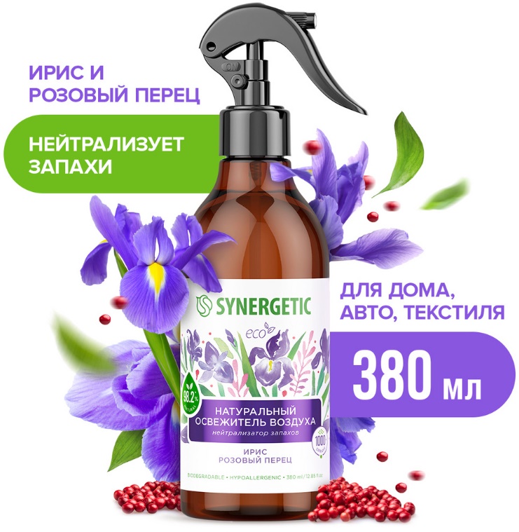SYNERGETIC освежитель воздуха Ирис и розовый перец 0,38л 6 шт/уп