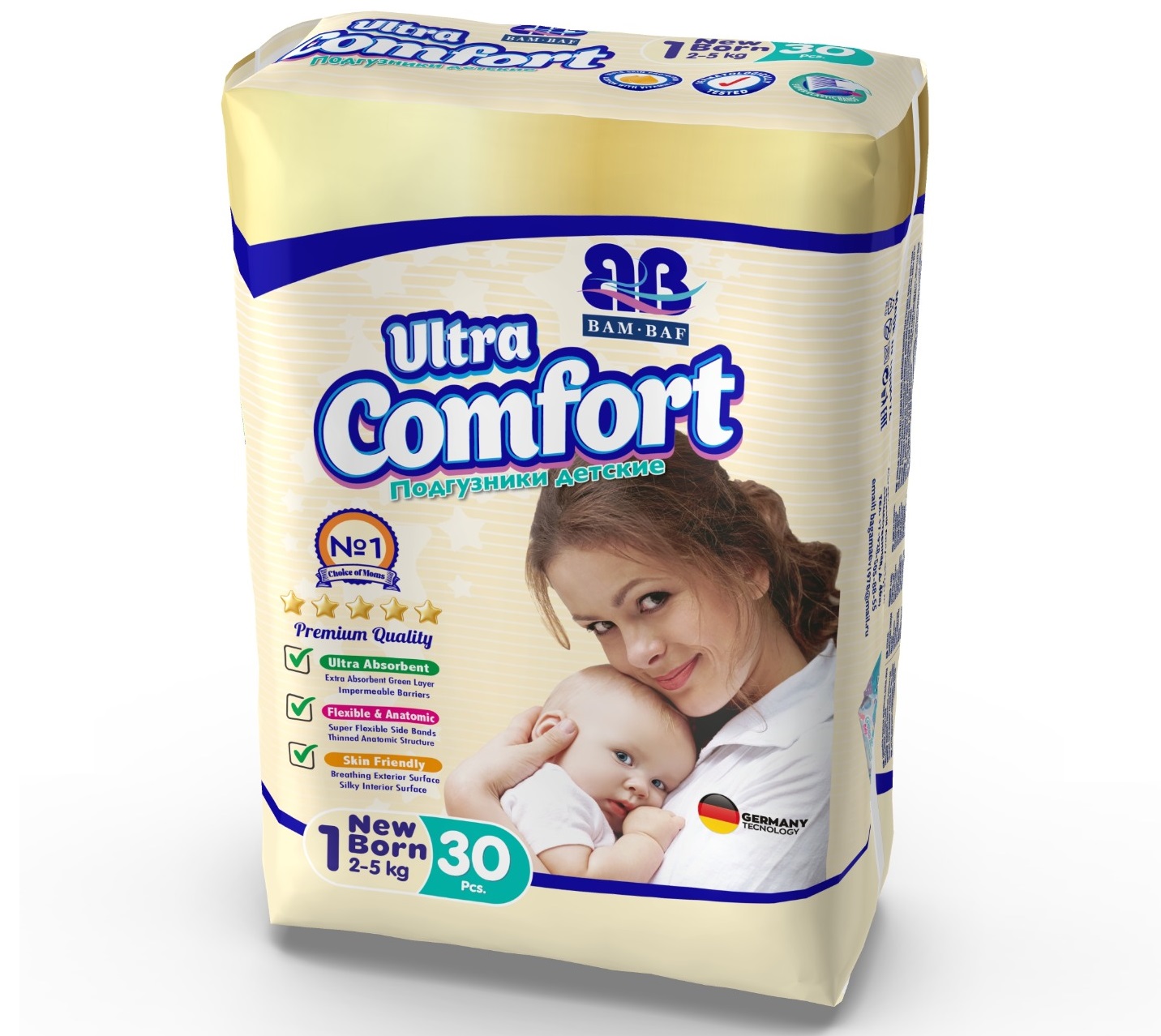 Подгузники BAMBAF ULTRA COMFORT №1 (30 шт.)*5шт/упак