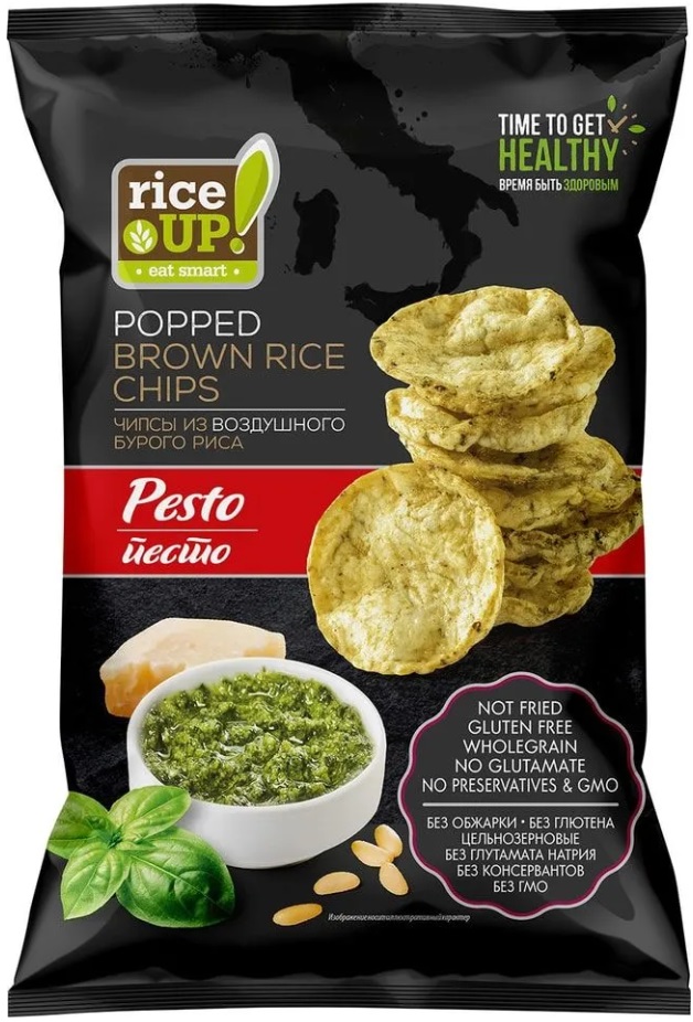 Чипсы "RICE UP" (993) из воздушного бурового риса со вкусом песто 60гр*12шт/упак