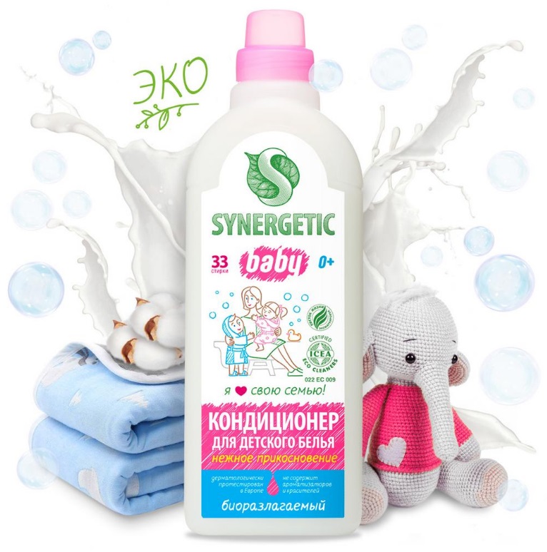 SYNERGETIC кондиционер для детского белья Нежное прикосновение 1л 8 шт/уп