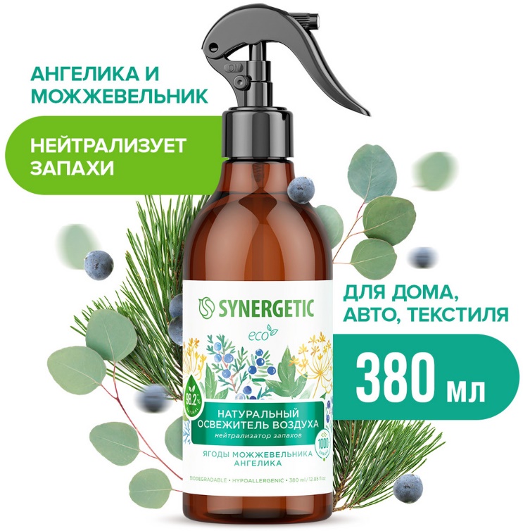 SYNERGETIC освежитель воздуха Ягоды можжевельника и ангелика 0,38л 6 шт/уп