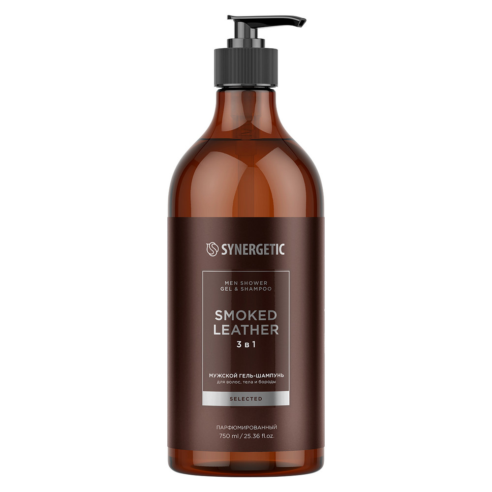SYNERGETIC гель для душа Мужской 3в1 Smoked leather/дымчатая кожа 0,75л  6 шт/уп