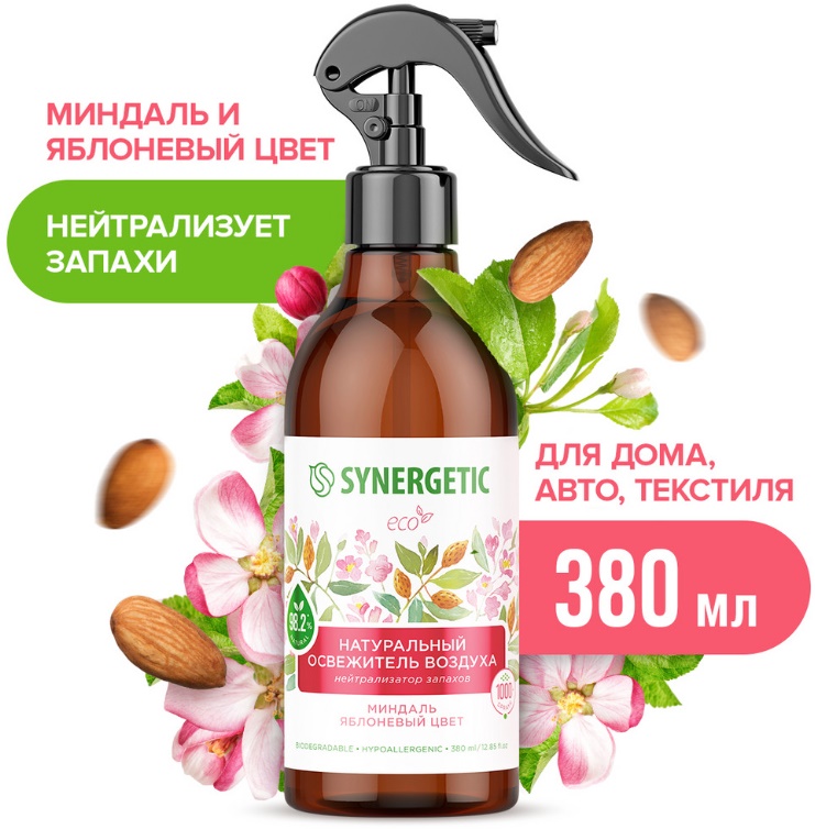 SYNERGETIC освежитель воздуха Миндаль и яблоневый цвет 0,38л 6 шт/уп