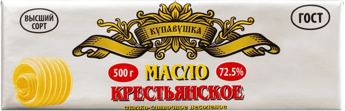 Масло сливочное Купавушка Крестьянское несоленое 72,5% 500г