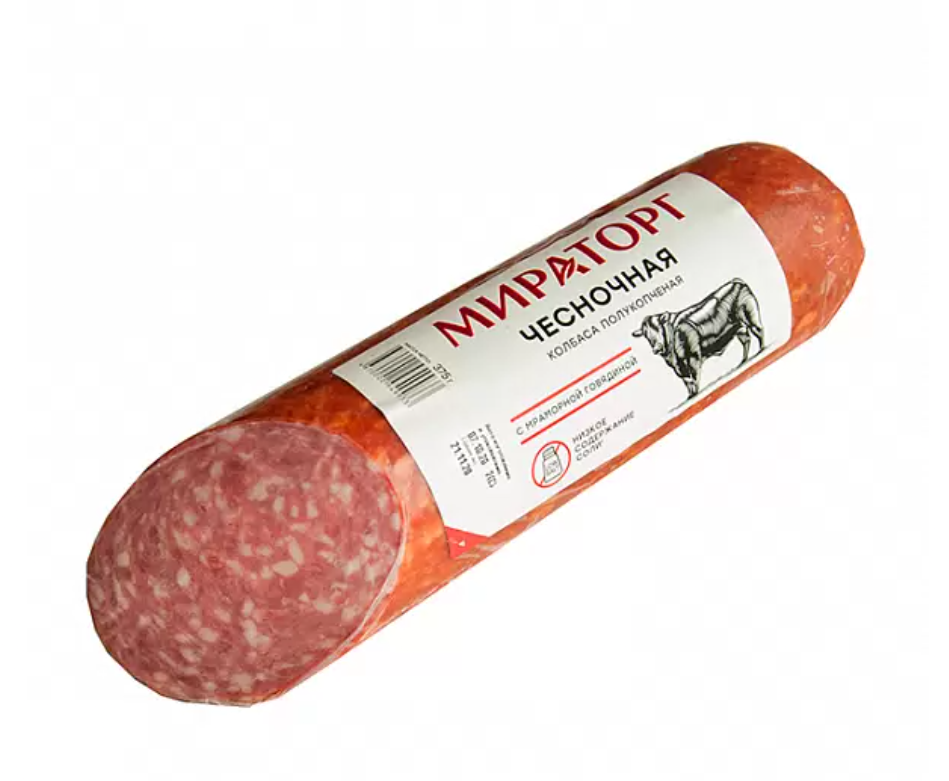 Колбаса полукопченая Мираторг Чесночная с мраморной говядиной 375г