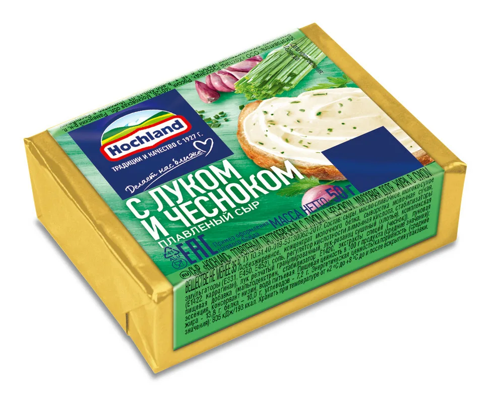 Сыр плавленый Hochland с луком и чесноком 50г