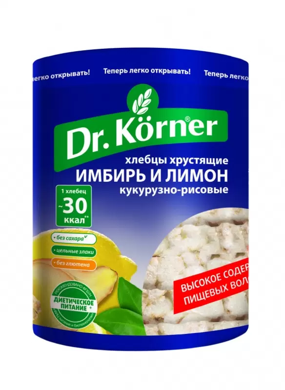 Хлебцы Dr.Korner кукурузно-рисовые с имбирем и лимоном без глютена 90г