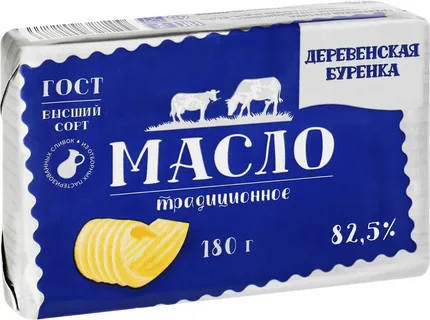 Масло сливочное Деревенская Буренка Традиционное несоленое 82,5% 180г