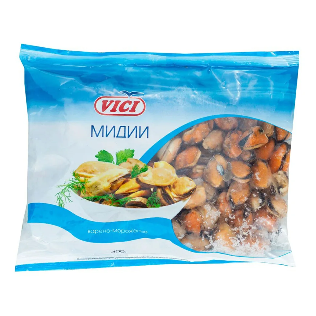 Мидии Vici очищенные варено-мороженые 400г