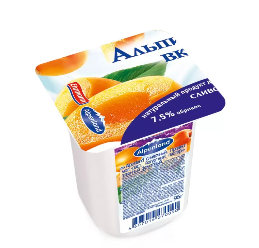 Йогуртный продукт Alpenland абрикос-персик-маракуйя 7,5% 95г