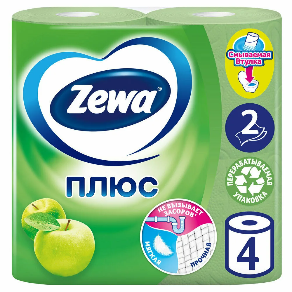 Туалетная бумага Zewa Плюс Яблоко 2 слоя 4 рулона