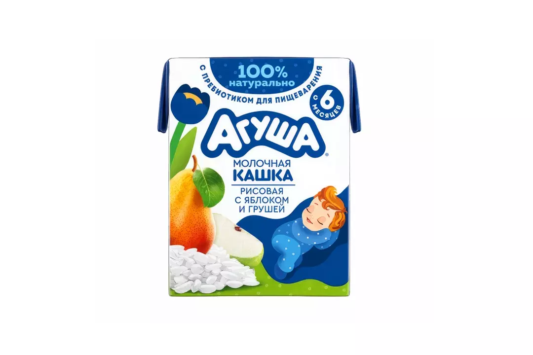 Каша молочная детская Агуша рисовая яблоко и груша 2.7% с 6 месяцев 200мл