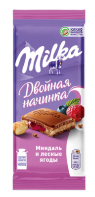 Шоколад Milka молочный миндаль-лесные ягоды 80г
