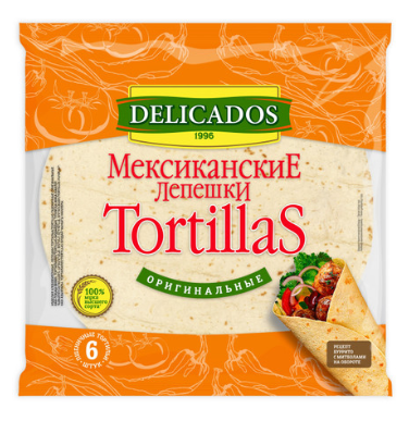 Лепешка мексиканская Delicados Тортилья пшеничная Оригинальная 25см 6шт 400г