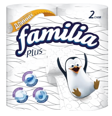Туалетная бумага Familia Plus белая 2 слоя 4 шт
