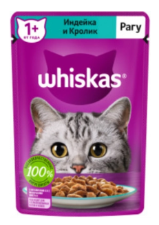 Whiskas влажный корм для кошек рагу с индейкой и кроликом 75 гр