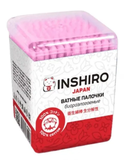 Ватные палочки  INSHIRO  розовые круглый стакан 150шт