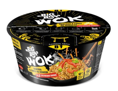 Лапшабыстрого приготовления гречневая Big Bon WOK Якисоба в соусе по-японски 85г