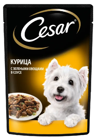 Влажный корм Cesar для взрослых собак с курицей и зелеными овощами в соусе 85г
