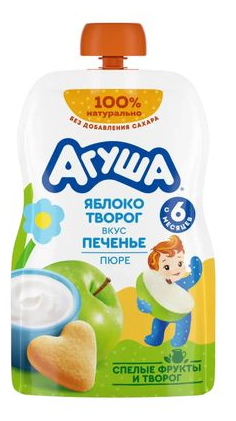 Пюре Агуша Яблоко-творог-печенье с 6 мес 90г