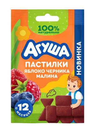 Фруктовые пастилки Агуша яблоко-черника-малина с 12 месяцев 12г
