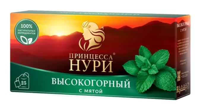 Чай черный Принцесса Нури Высокогорный с мятой 25 пакетиков