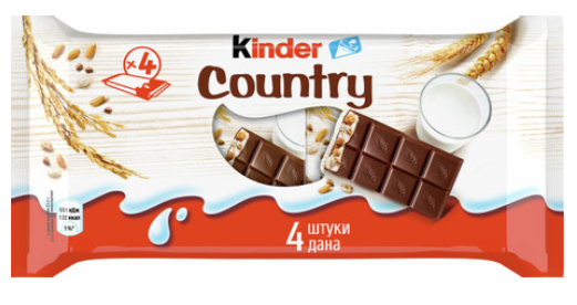 Шоколад Kinder Country Chocolate со злаками с молочно-злаковой начинкой молочный 94г