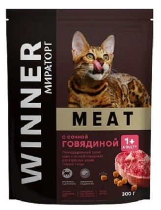 Корм Мираторг Meat сухой для взрослых кошек старше 1 года с сочной говядиной 300г