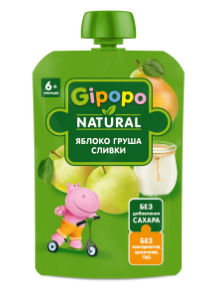 Пюре Gipopo Яблоко-груша-сливки с 6 мес 90г