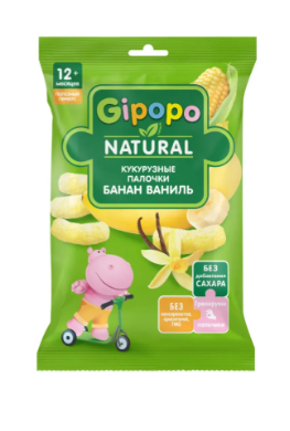 Кукурузные палочки Gipopo Банан-ваниль с 12 мес 20г