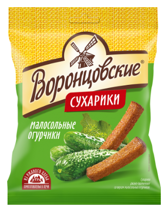 Сухарики ржано-пшеничные Воронцовские малосольные огурчики 120г