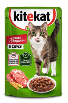 Влажный корм для кошек Kitekat Сочная говядина в соусе 85г