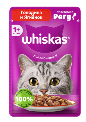 WHISKAS Влажный корм для кошек рагу с говядиной и ягненком 75г
