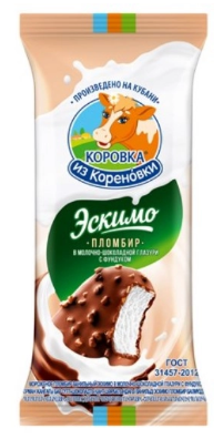 Мороженое Коровка из Кореновки пломбир в шоколадной глазури с фундуком эскимо 70г