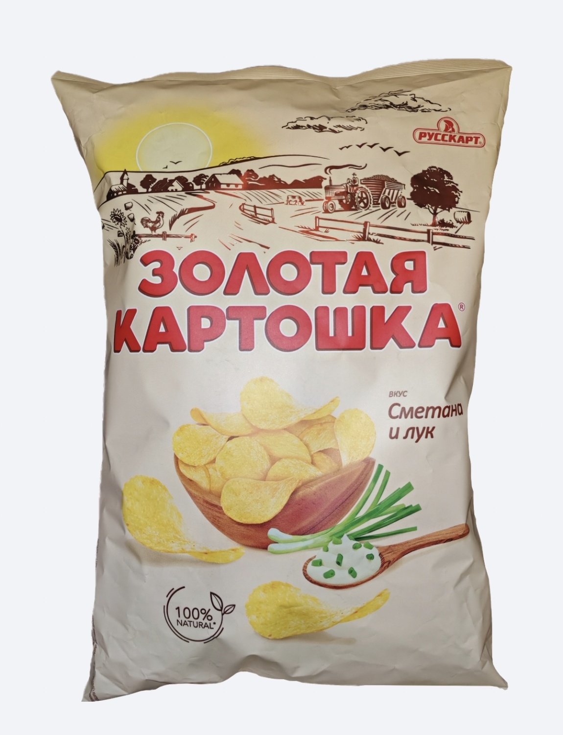 Чипсы Золотая картошка со вкусом сметана и лук из натурального картофеля 220г