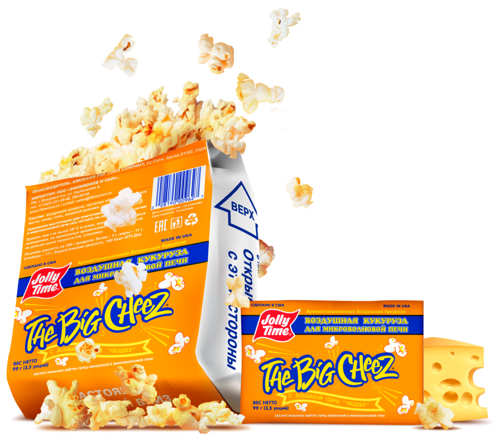 Попкорн Jolly Time THE BIG CHEEZ со вкусом сыра Чеддер 99г