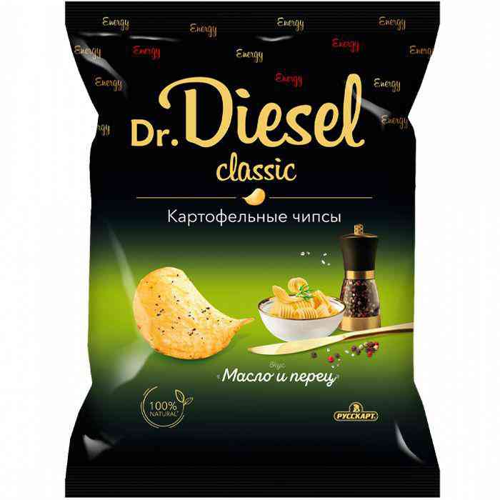 Чипсы Dr. Diesel классик из натурального картофеля со вкусом масло и перец 120г