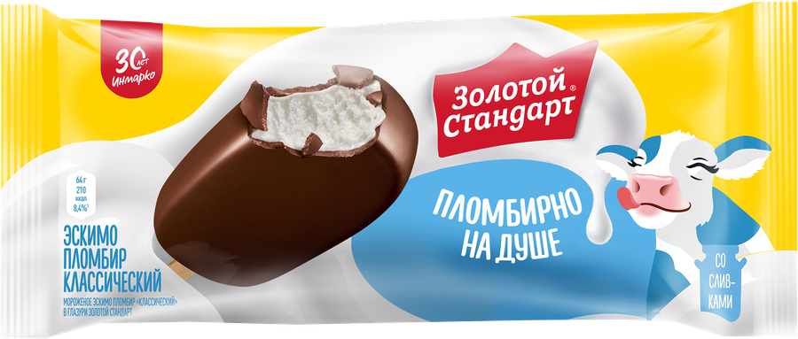 Мороженое пломбир Золотой Стандарт эскимо в шоколадной глазури 64г