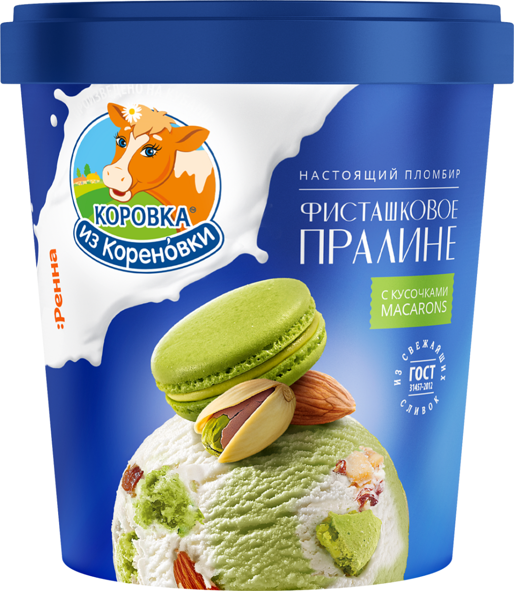 Мороженое пломбир Коровка из Кореновки миндальнон и фисташковое с кусочками печенья 300г