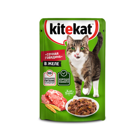 Влажный корм для кошек говядина в желе Kitekat 85г