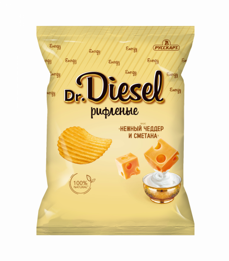 Чипсы Dr. Diesel со вкусом нежный чеддер и сметана рифленые из натурального картофеля 120г