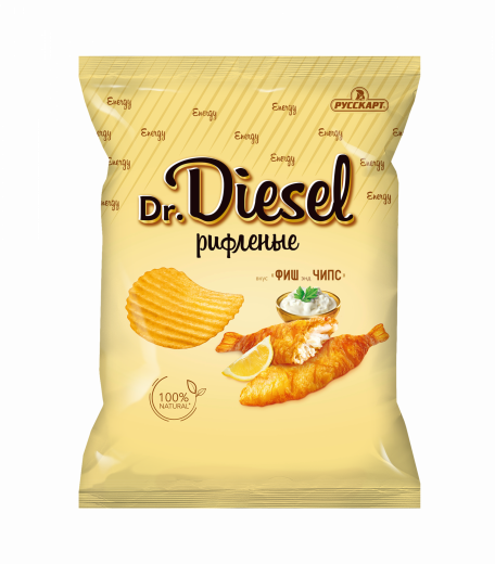Чипсы Dr. Diesel со вкусом Фиш энд Чипс рифленые из натурального картофеля 120г