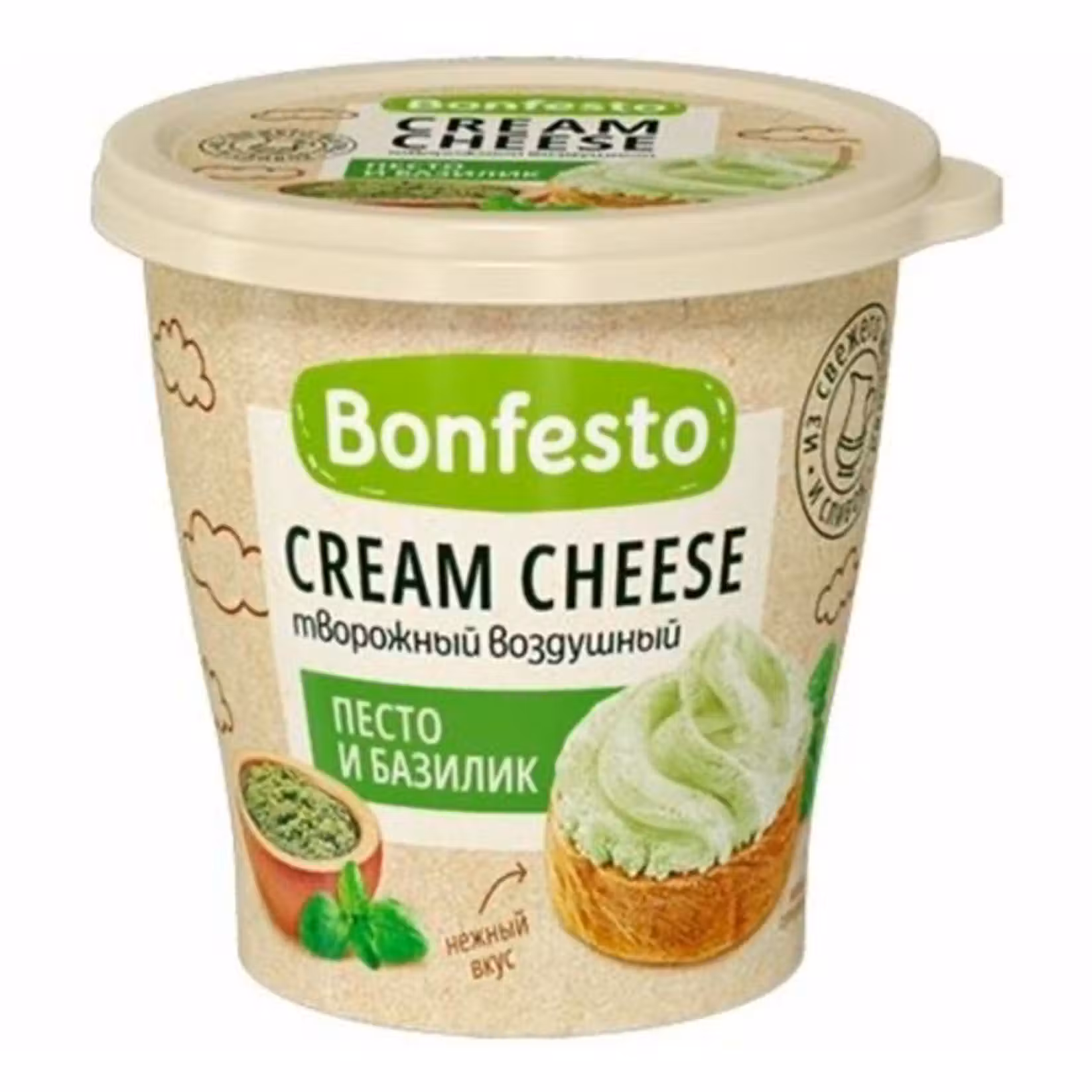 Сыр творожный воздушный Bonfesto Cream Cheese песто и базилик 65% 125г