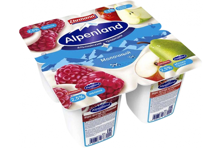 Йогуртный продукт Alpenland малина-яблоко-груша 2,5% 95г