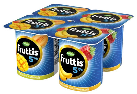 Йогуртный продукт Fruttis дыня-манго и клубника-банан 5% 115г
